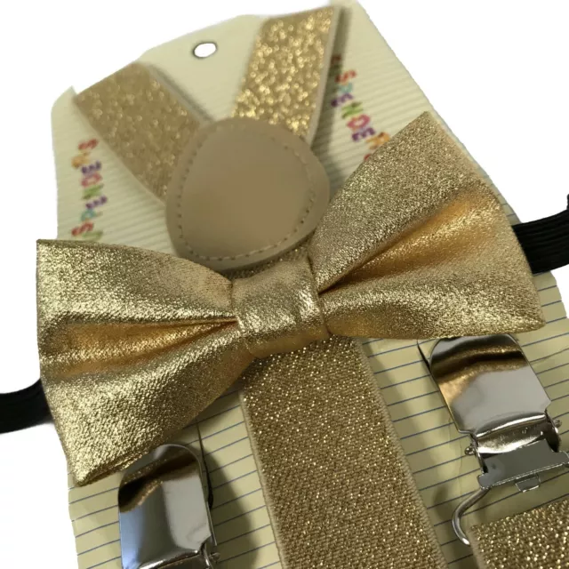 "GOLD GLITTER" Matching Suspender & Bow-Tie Set Kids Toddler Baby Boys Girls