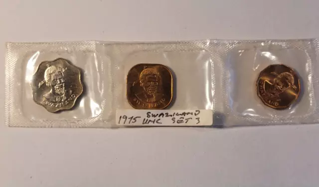 Swaziland UNC coins - 1975 - three coins sealed in plastic Swaziland UNC coins - 1975 - three coins sealed in plastic