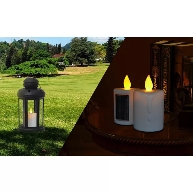 2 PCS Solar Powered LED Candle Light Flameless Rechargeable for Window Outdoor