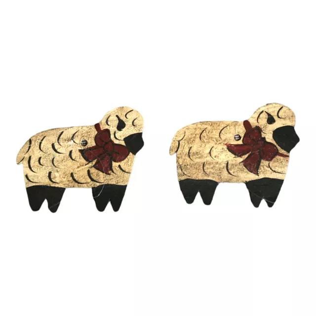 Folk Art, Primitave set of 2 tin sheep. Christmas ornaments. Hand Painted.