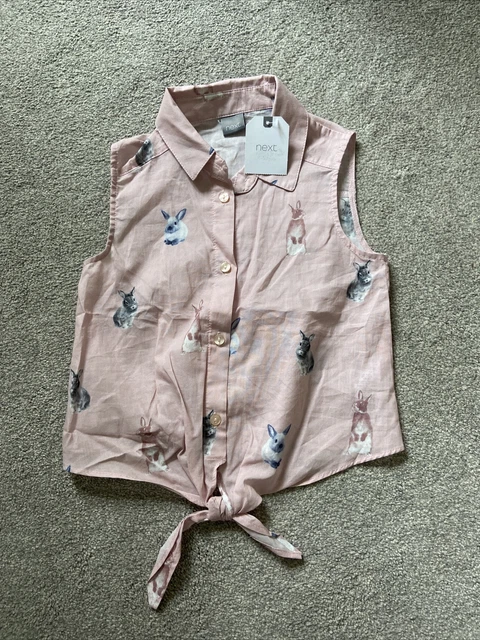 BNWT Girls Next 6 Years (5-6) Pink Sleeveless Bunny Tie Front Shirt Top Easter