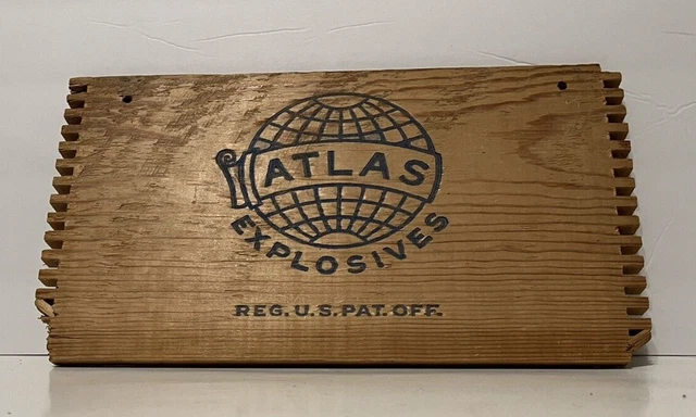 Vintage Atlas Explosives Dynamite Wooden Dovetail Box End Nevada Mining
