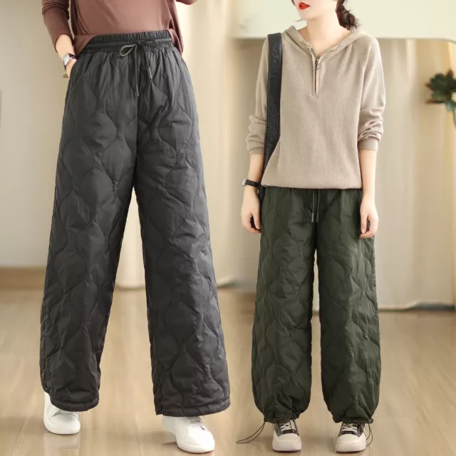 ELASTIC WAIST DOWN Cotton Padded Pants Winter Wide Legs Trousers Womens ...