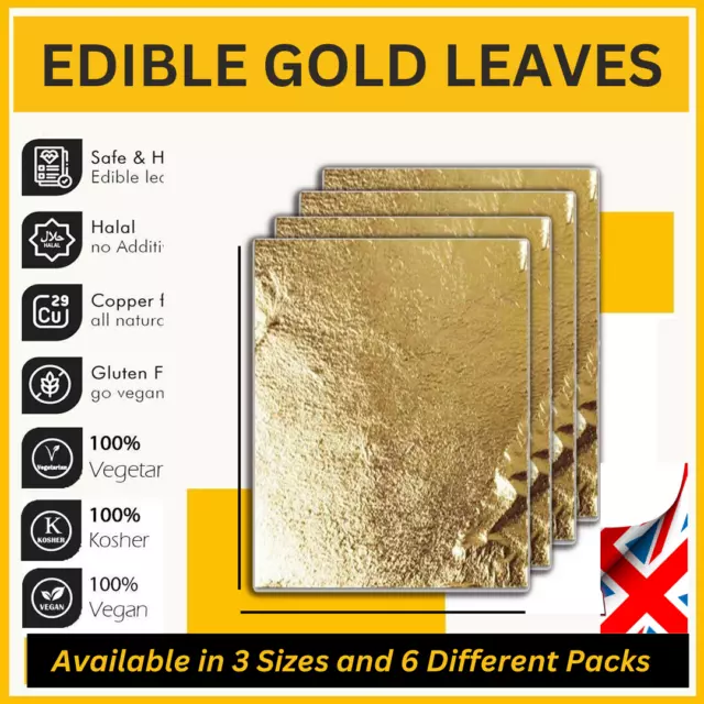 20 sheets of Edible Gold Leaf 8.5cm x 8.5cm 24 Carat Decor, UK Stock