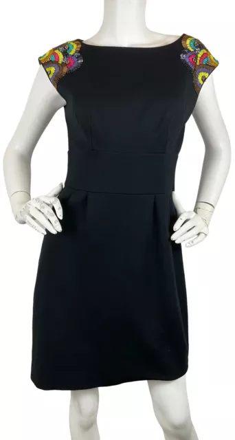 Trina Turk Lillet 2 Black Embroidered Beaded Cap Sleeve Sheath Dress EUC Sz 8