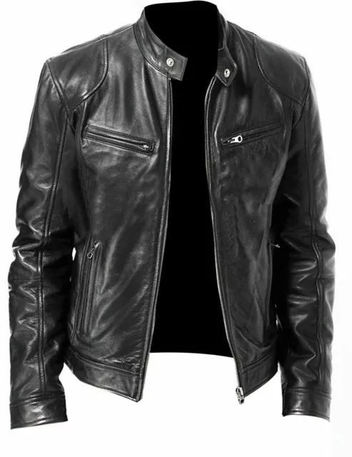 Men's Cafe Racer Black & Brown Biker Leather Jacket