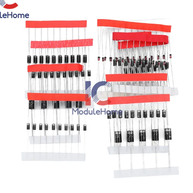 100PCS 1N4148 1N4007 1N5819 1N5399 1N5408 1N5822 FR107 FR207 Diode Assorted Kit