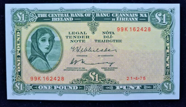 Ireland Unc 1975  £1 Pound Lady  Lavery  Banknote