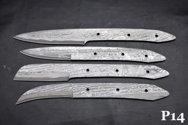 Custom San Mai Damascus Steel Blank Set of 4Pcs Steak Hunting Knife Handmade P14