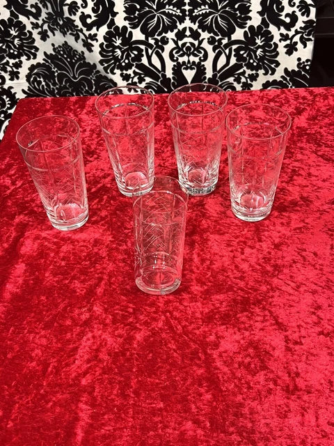 5 Verres A Orangeade  Ou Eau Cristal Vintage / Verrerie Ancienne