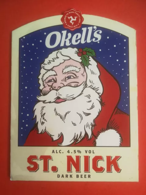 OKELL'S brewery ST NICK xmas real ale beer pump clip badge Isle Of Man manx