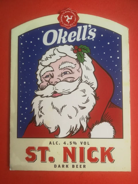 OKELL'S brewery ST NICK xmas real ale beer pump clip badge Isle Of Man manx