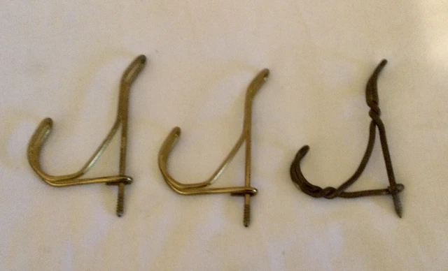 Lot of 3 Vintage Bent Wire Screw in Wall Hooks Coat/Hat/Towel Hooks