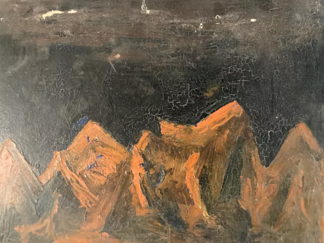 Muy Bonita Pintura Abstracto Óleo Panel De Cartón 1940 Abstracción Montaña