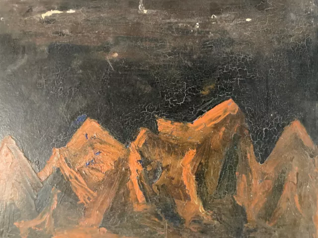 Très Belle Peinture Abstrait Huile Panneau Carton 1940 Abstraction Montagne