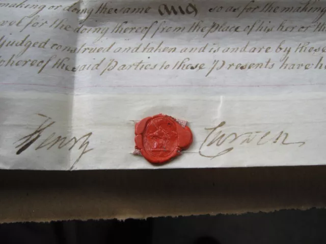 1770 Workington Cumberland vellum Indenture signed & wax seal of Henry Curwen