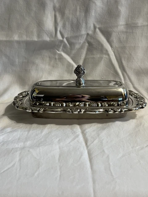 Wm. A. Rogers Vintage Silverplate Butter Dish With Lid & Glass Liner