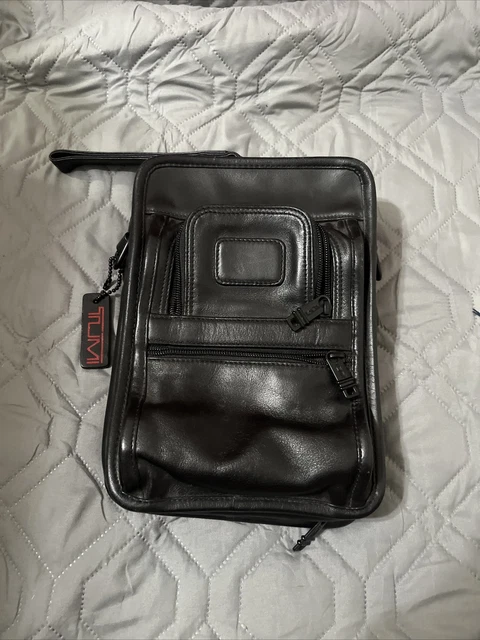 TUMI Black Nappa Leather Crossbody Bag Alpha Travel Organizer Tote 6970D
