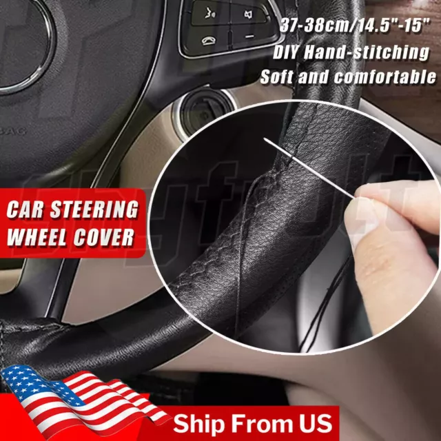 15'' Car Accessories Steering Wheel Cover Leather Breathable Anti slip Universal