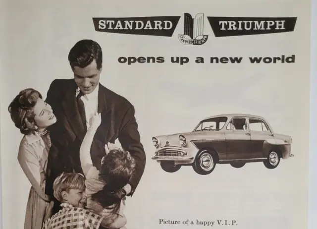 Standard Triumph Auto "Happy V.I.P." UK Print Ad Original 1959 ILN ~9.5x14"