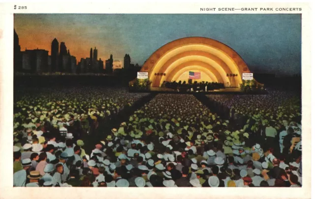 VINTAGE POSTCARD NIGHT AUDIENCE AT A GRANT PARK CONCERT CHICAGO ILL.c. 1930's