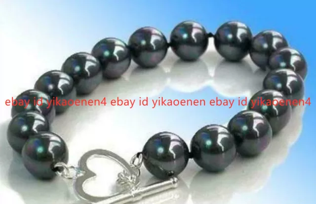 8/10/12/14mm Black South Sea Shell Pearl Round Beads Bracelets 7.5-8 Inch