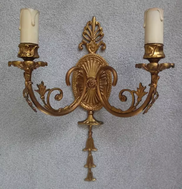 Vintage 1960's Regency Style Gilt Metal Ornate Wall Light Twin Bulb Fitting