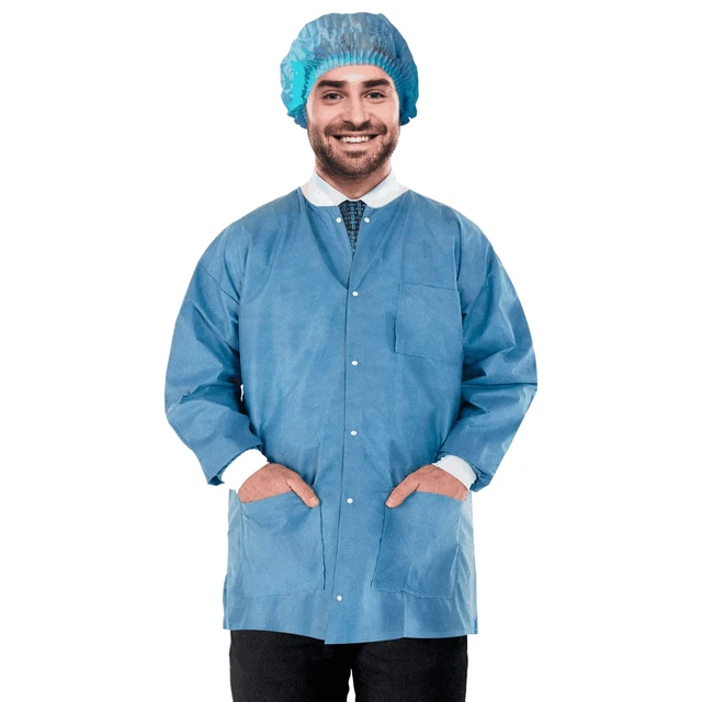 Disposable Lab Jackets 29  Long. Pack of 10 Ceil Blue Hip Length Work Gowns SMS