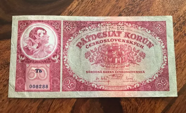 50 Korun Specimen Banknotes Czechoslovakia 1929