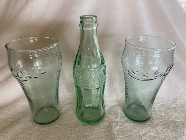 COKE GLASSES - Vintage “Coca-Cola” Coke Bell Soda Glasses&Coke 6” Glass Bottle