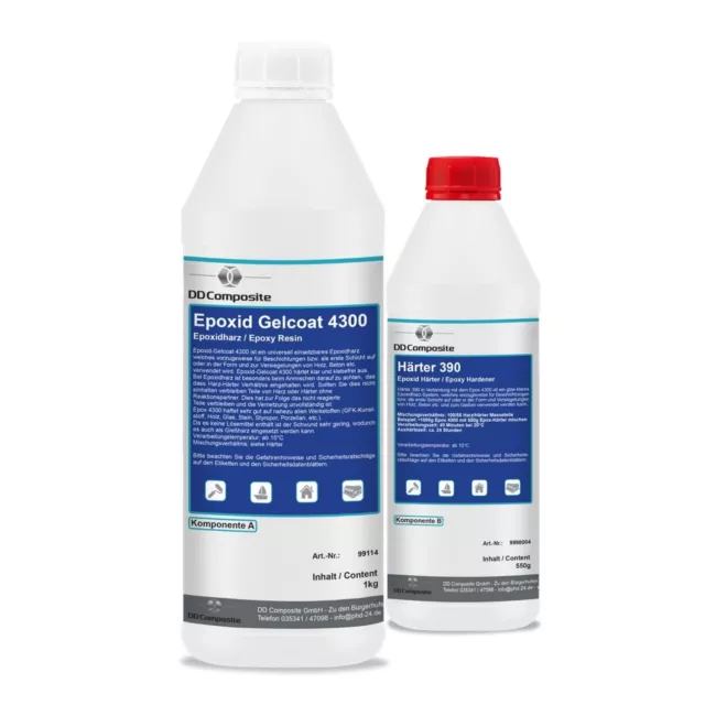 1kg Epoxidharz Gelcoat4300 mit 550g Härter390 System für Beschichtungen Formbau