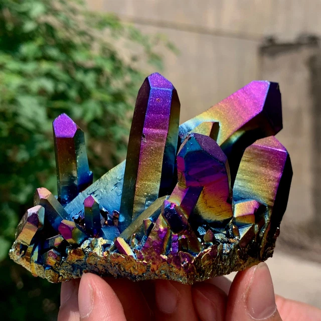 261G Color plated ore phantom quartz crystal cluster mineral specimen