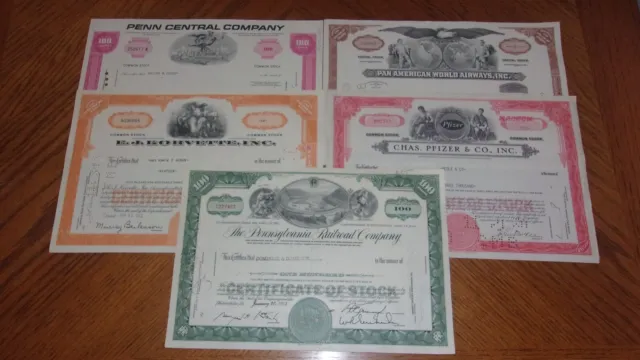 Lot of 5 Different Stock Certificates S36