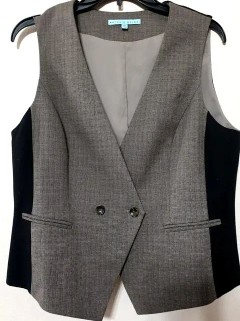 Antonio Melani Women Vest Size 12 Lined Gray Black Crossed Front Buttons Mint