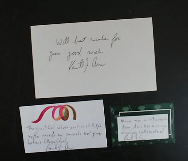 (3) Kenneth Arrow Autographed Index Card Nobel Winning Economist D.17