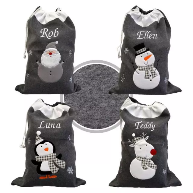 Personalised Embroidered Stocking Luxury Dark Grey Sack Santa Christmas Xmas