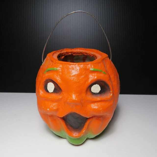 VINTAGE HALLOWEEN PAPER Mache Pulp Pumpkin JackOLantern Candy Holder