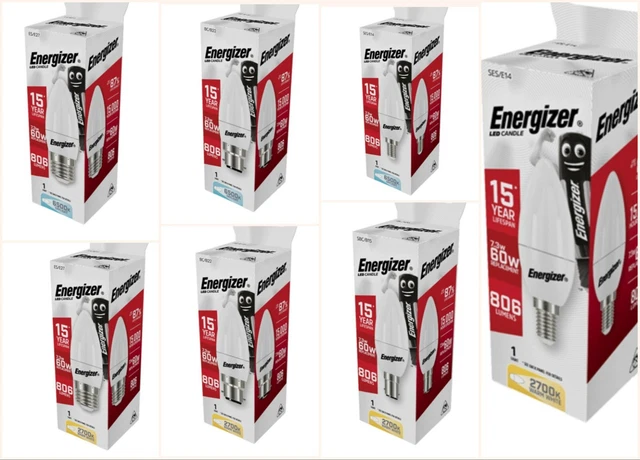 Energizer 7.3w=60w LED Candle Light Bulbs B22 BC B15 E27 E14 SES Warm/Day White