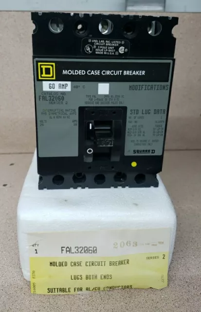 FAL32060 Square D 3 Pole Circuit Breaker, 60A, 240V, 50/60Hz new out of box