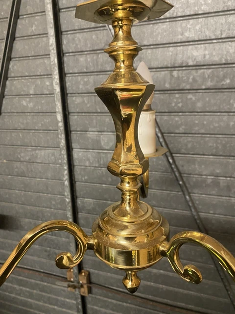 Vintage massive Messing 3-armige Deckenleuchte Kronleuchter (Paar) 4
