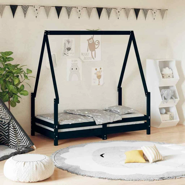 Giroletto per Bambini Nero 70x140 cm in Legno Massello di Pino vidaXL