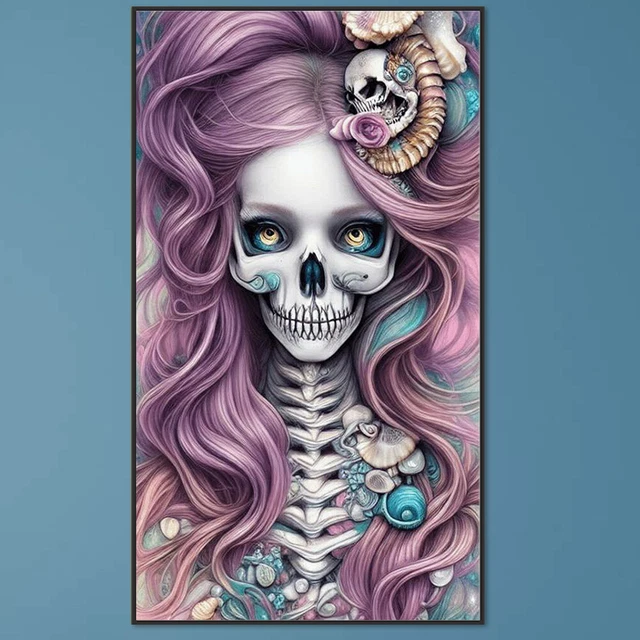 Pintura de diamantes 5D para hacer uno mismo, taladro redondo, esqueleto humano, decoración para el hogar