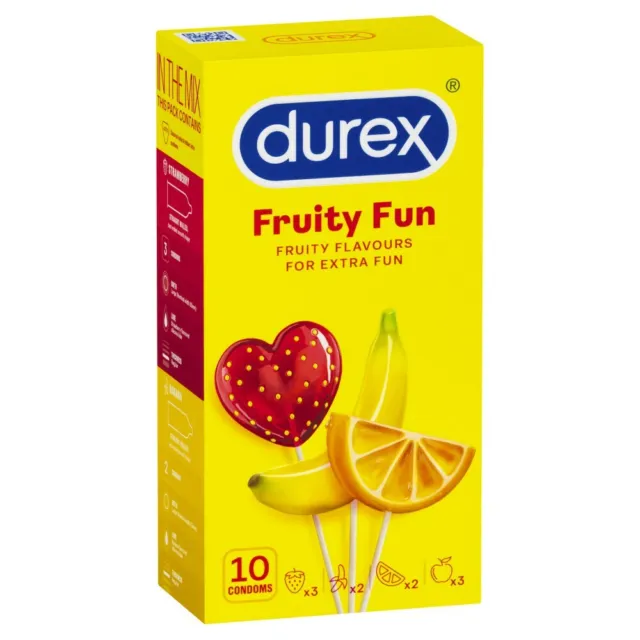 Durex Fruity Fun 10 Condoms (3 x Strawberry, 3 x Apple, 2 x Banana & 2 x Orange)