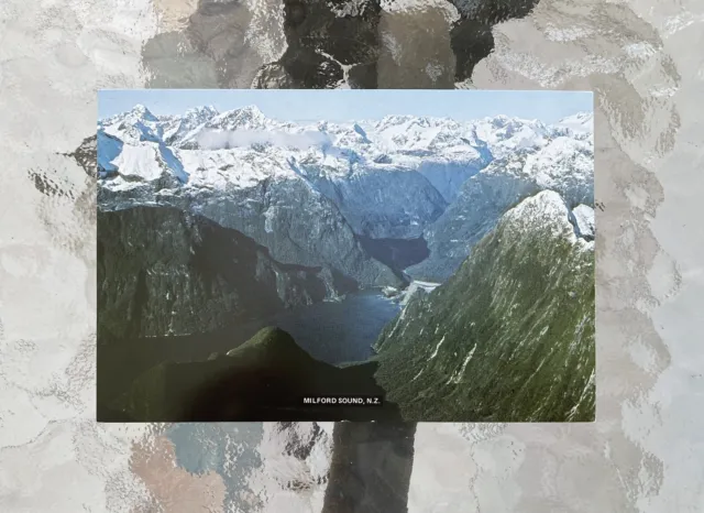 NEW Tiki Card Postcard Milford Sound New Zealand Snow Capped Mountain Peaks
