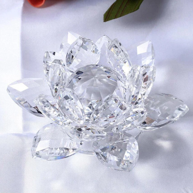 Large Crystal Lotus Flower with Gift Box 4 Inch Feng Shui Home Decor Clear