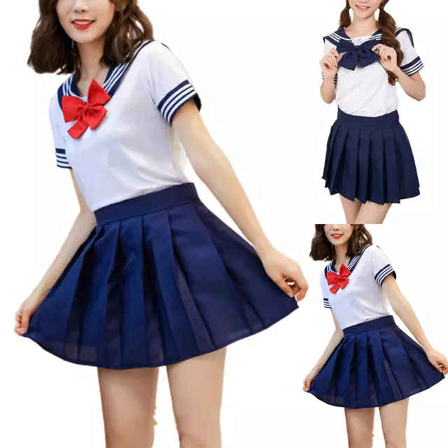Womens School Girl Uniform Cosplay Shirt Pleated Skirt and Tie Set Anime  Costume | eBay