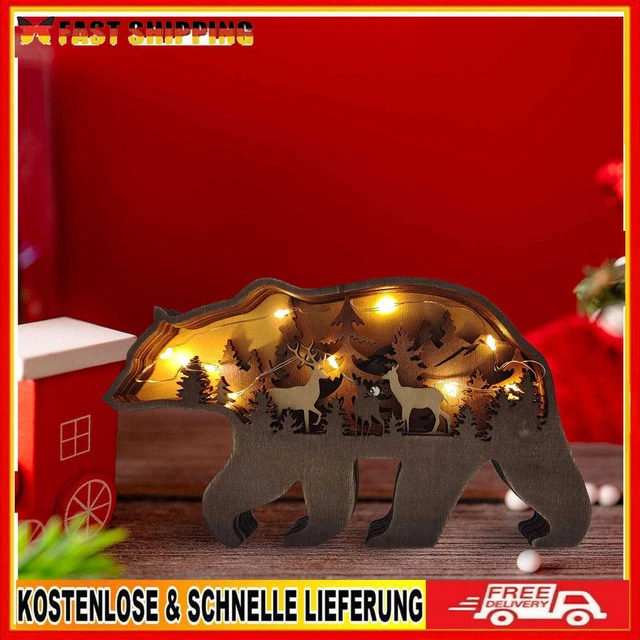 Ornamenti in legno cavo display scene di animali multistrato con luce (orso)