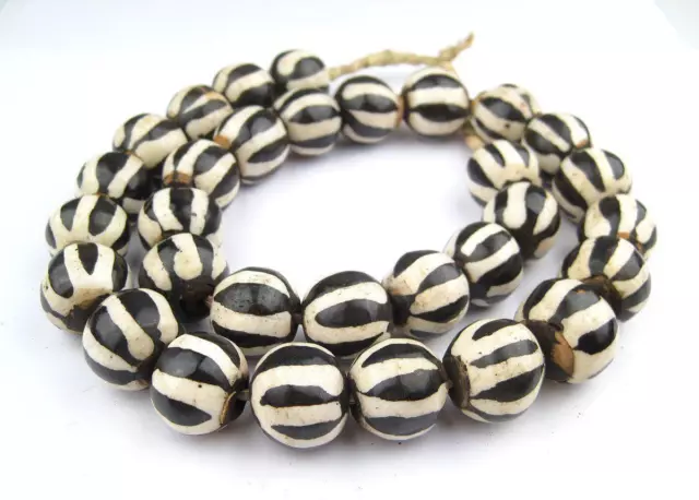 Zebra Batik Bone Beads Sphere 25mm Kenya African Black and White Round Handmade 3