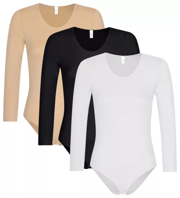 1 - 3 Pz. Donna Maniche Lunghe Body senza Cuciture Microfibra Sport Top Body