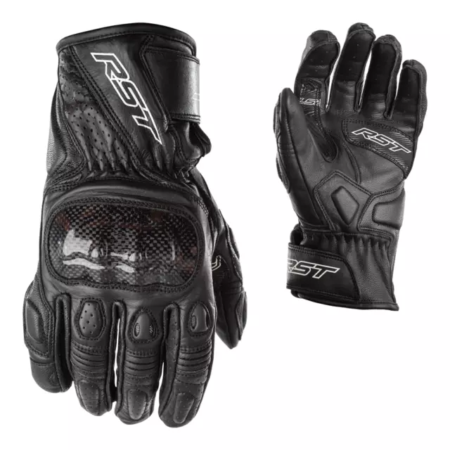 RST Stunt III CE Leather Mid Cuff Sports Motorcycle Motorbike Gloves Black Black